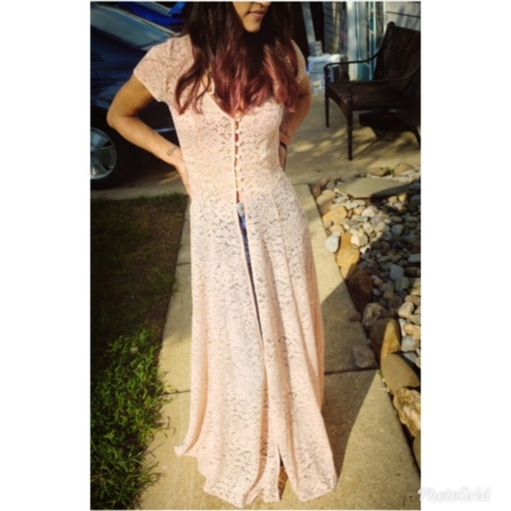 Peach Lace Floor Length Top Dress